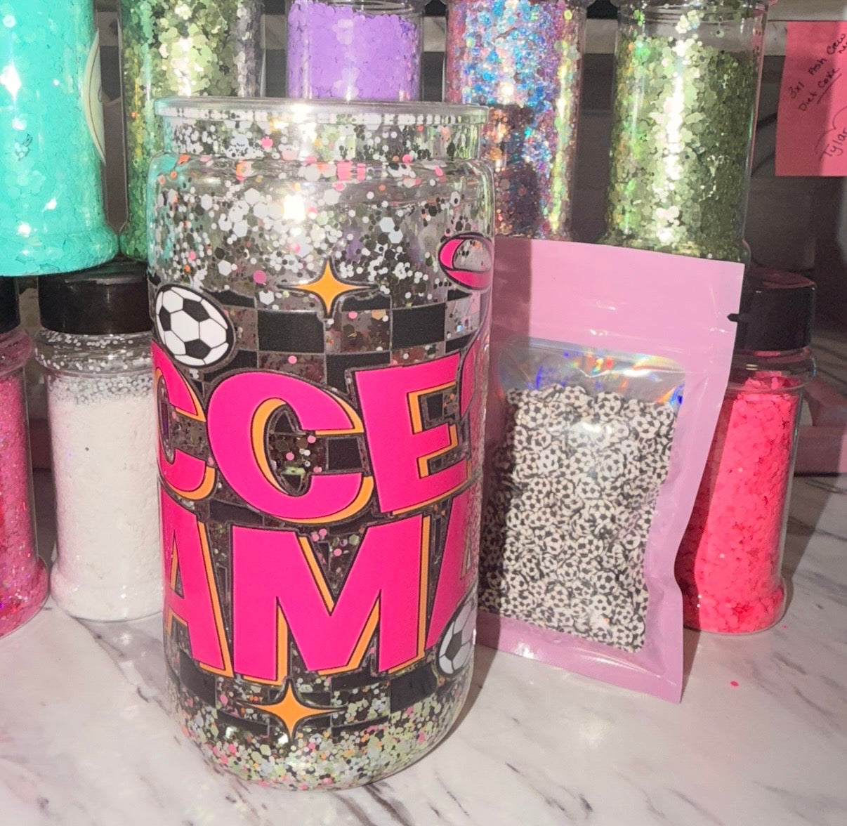 Premade 16oz Soccer Mama Snowglobe Tumbler ⚽️