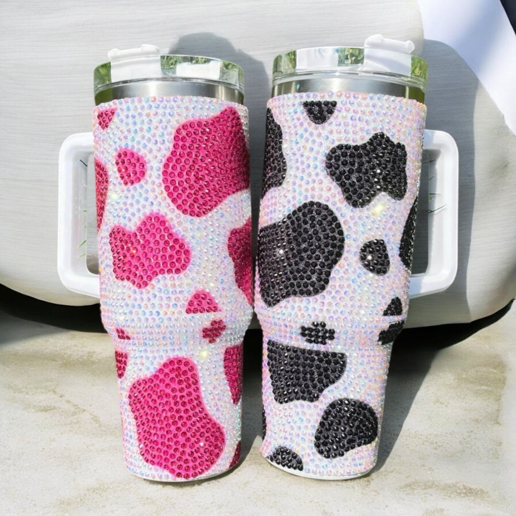 40oz Tumblers - Rhinestone Cow Print