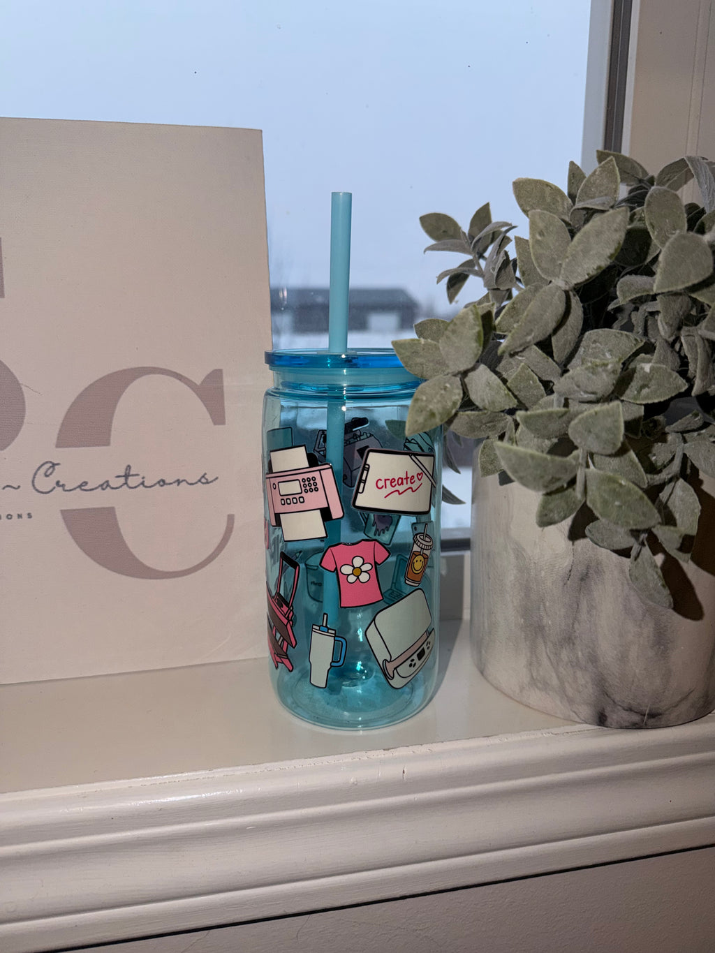 16oz Plastic Blue Tumbler -Crafty Girl