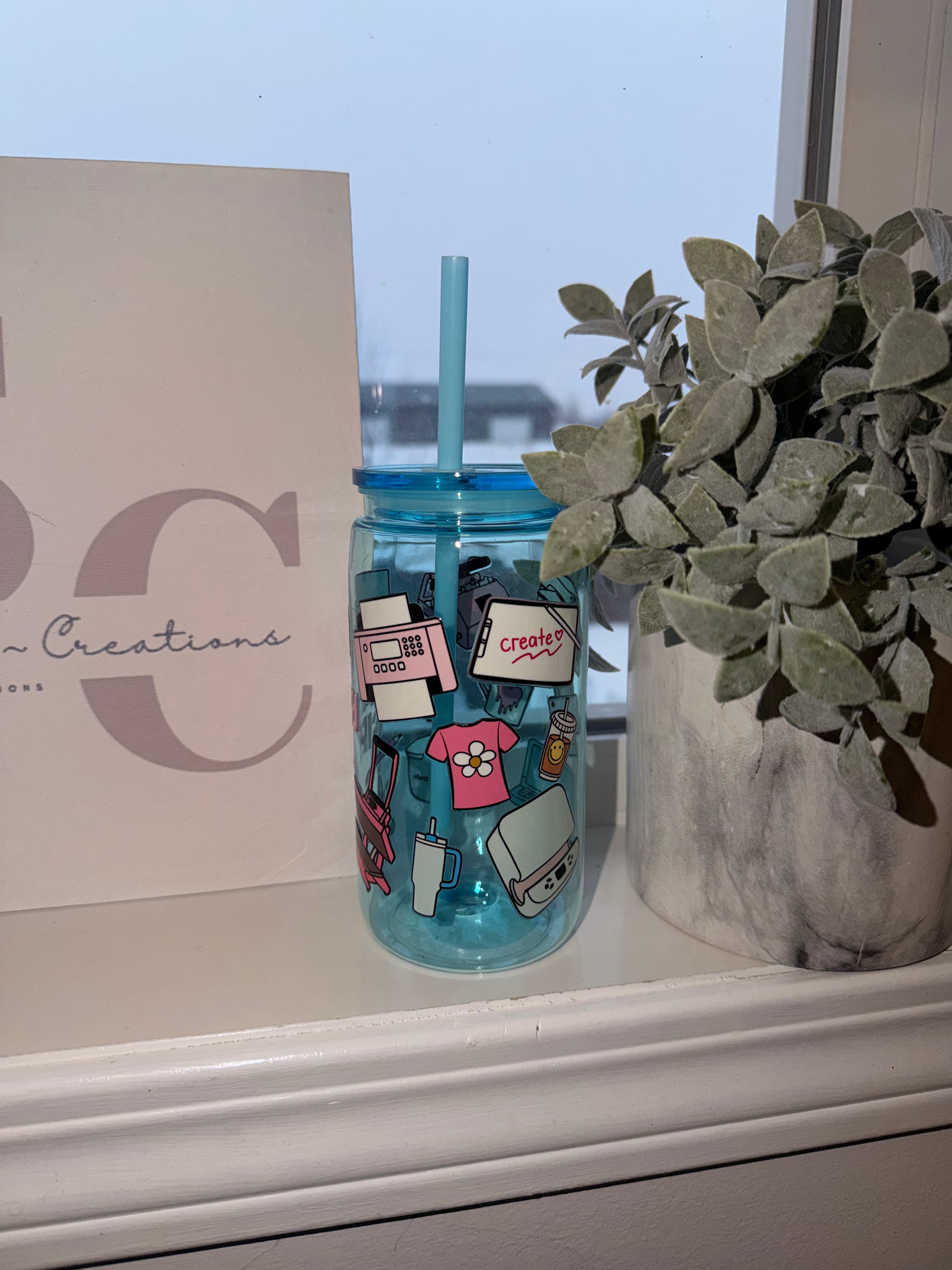 16oz Plastic Blue Tumbler -Crafty Girl