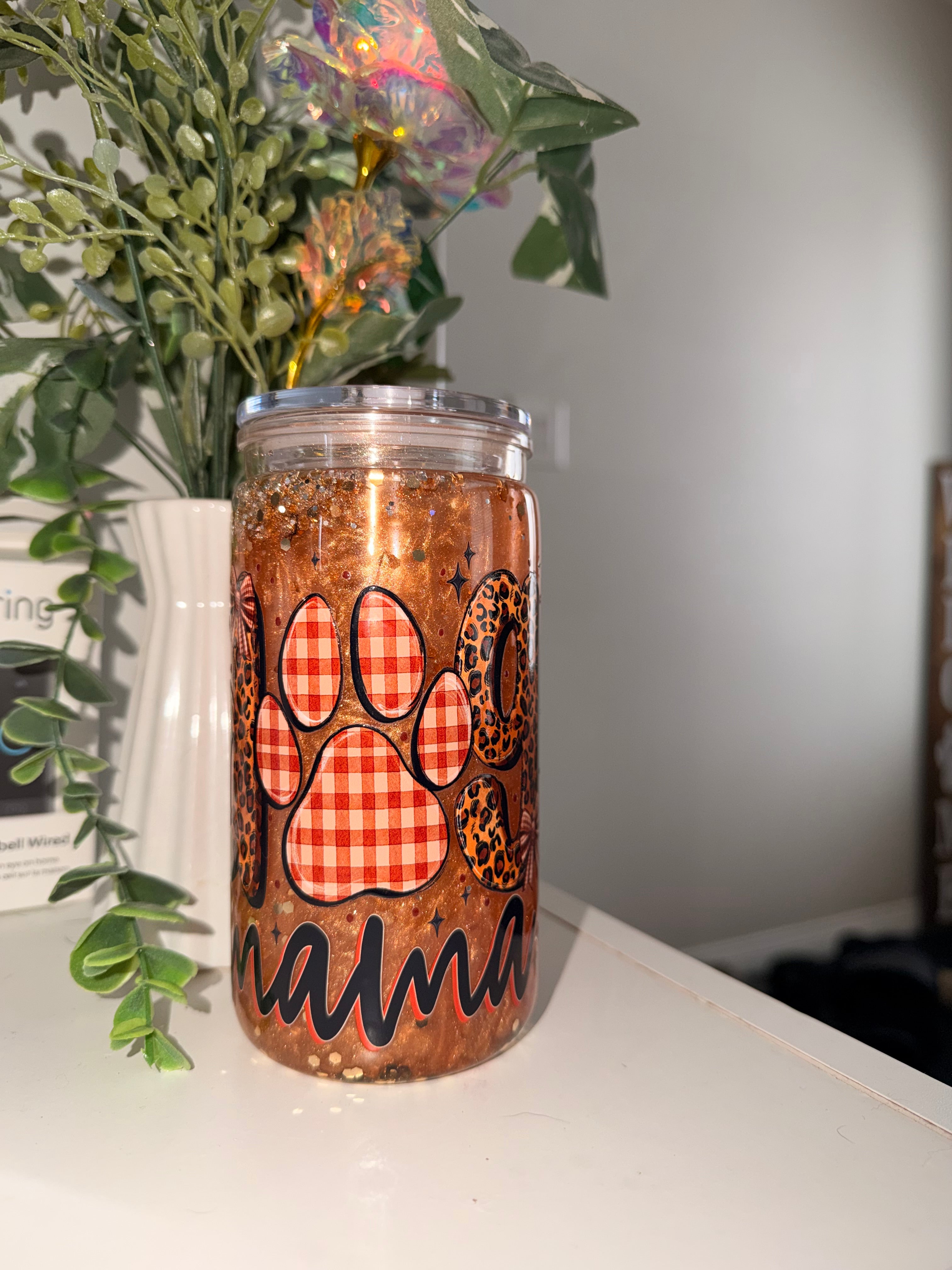 16oz Snowglobe Tumbler- Dog Mama