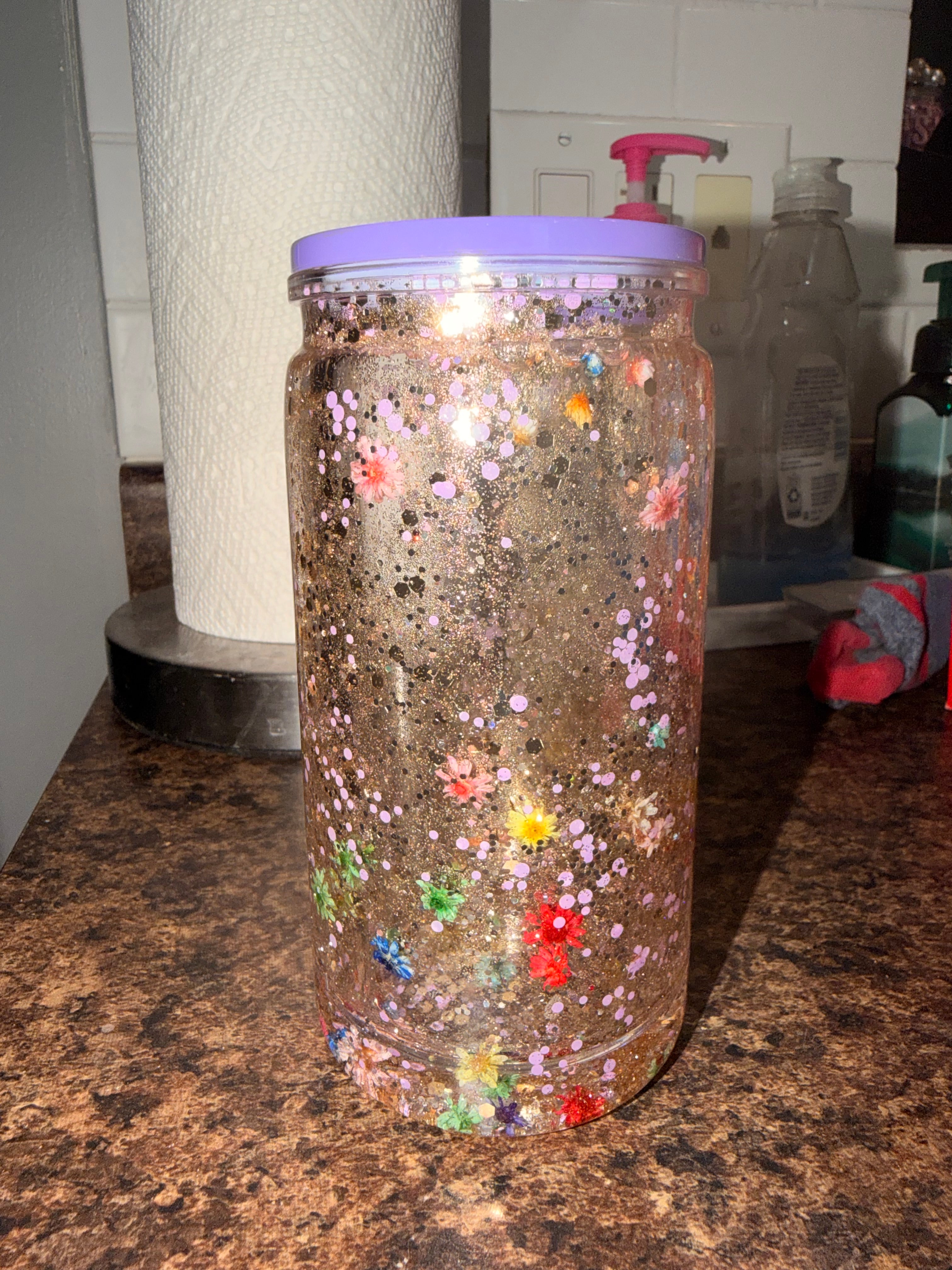 Premade 16oz Dried Flowers with Purple Lid