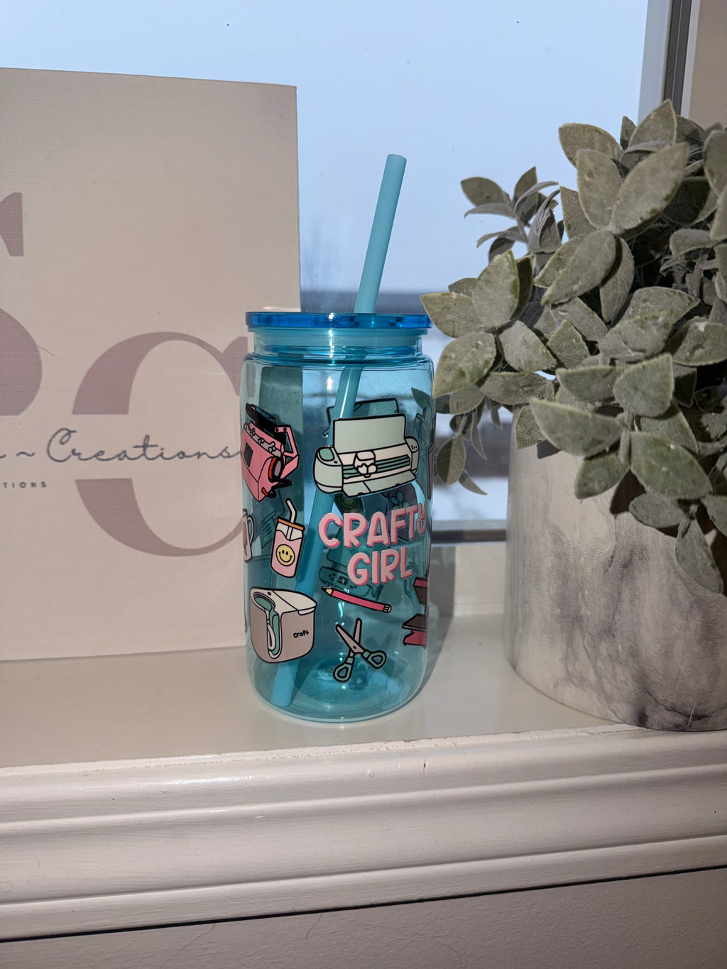 16oz Plastic Blue Tumbler -Crafty Girl