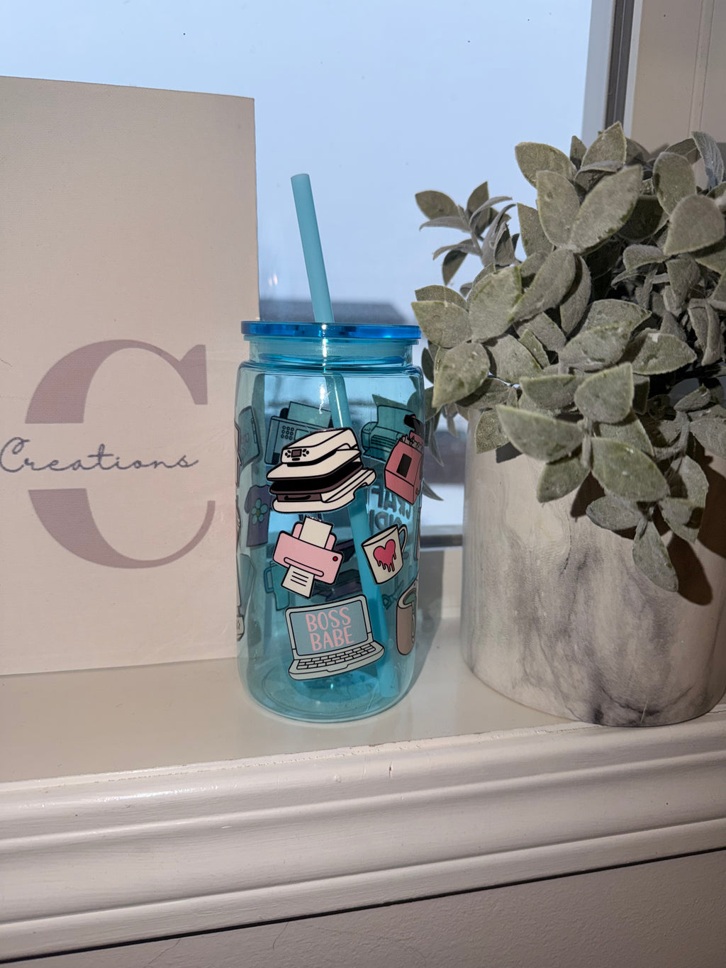 16oz Plastic Blue Tumbler -Crafty Girl