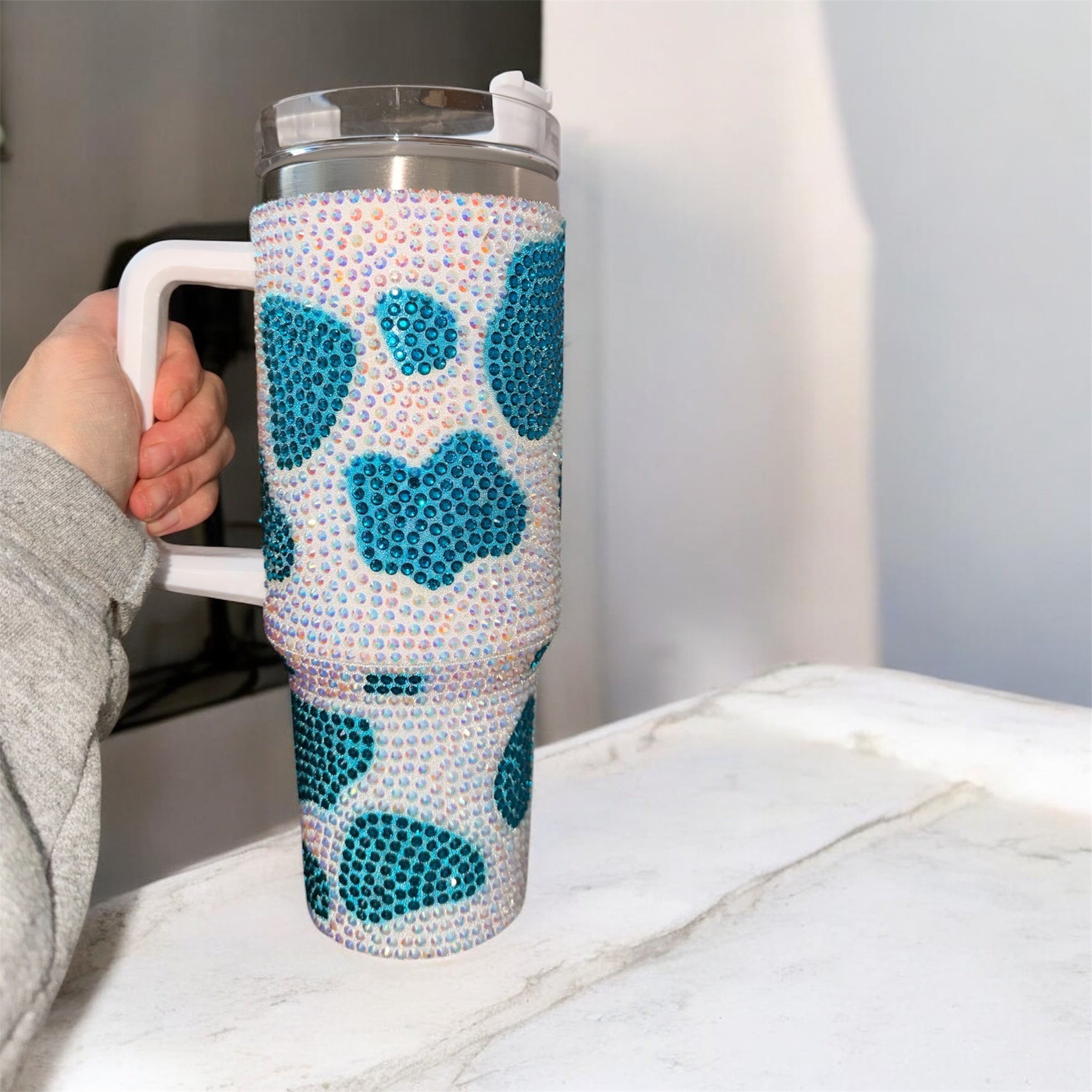 40oz Tumblers - Rhinestone Cow Print