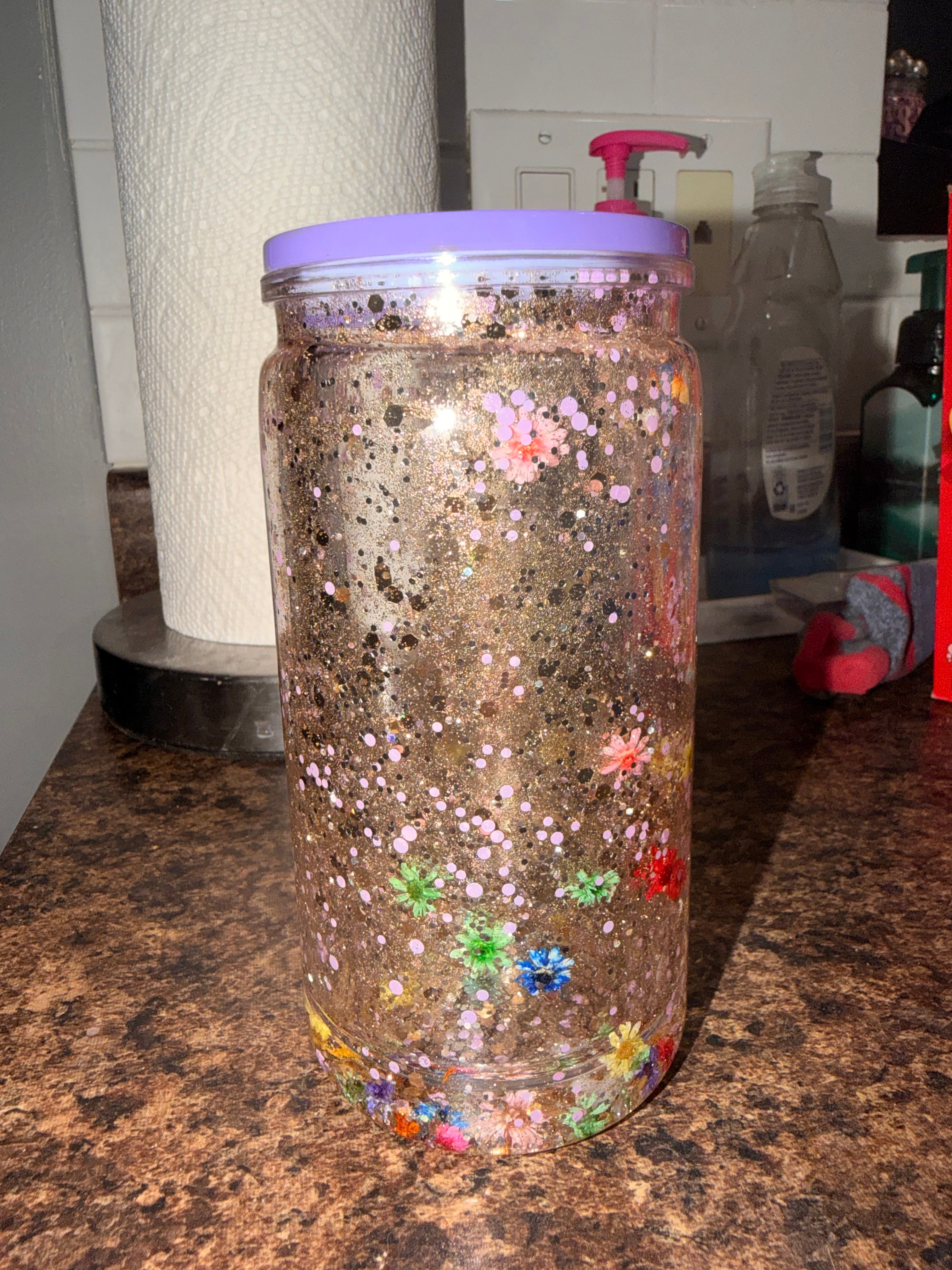 Premade 16oz Dried Flowers with Purple Lid