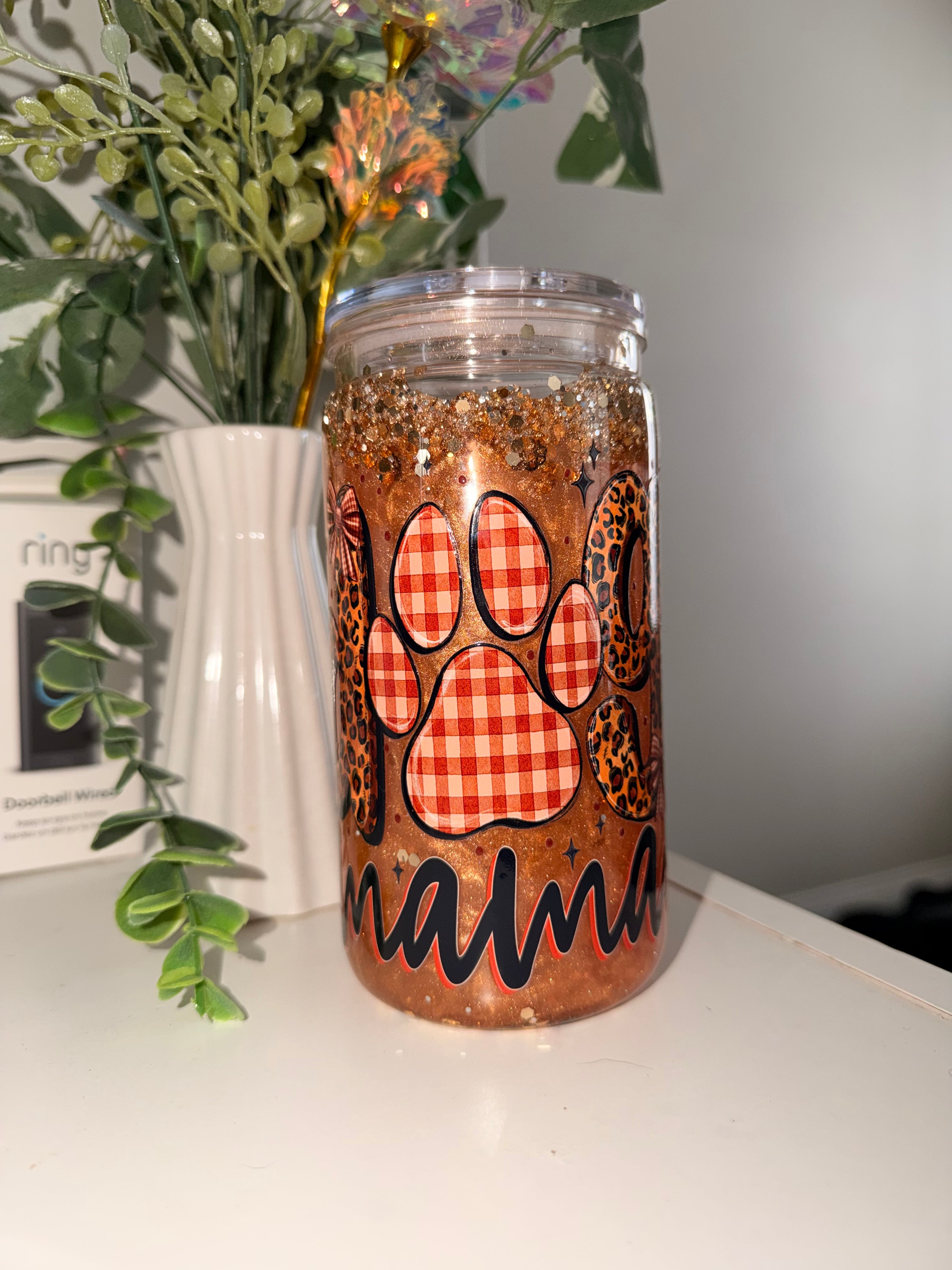 16oz Snowglobe Tumbler- Dog Mama