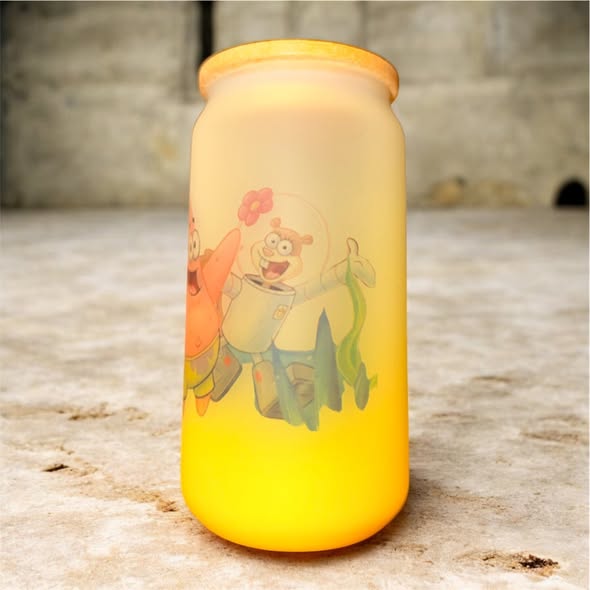 16oz Frosted Ombre Sublimated Glass Cup- Spongebob in Yellow