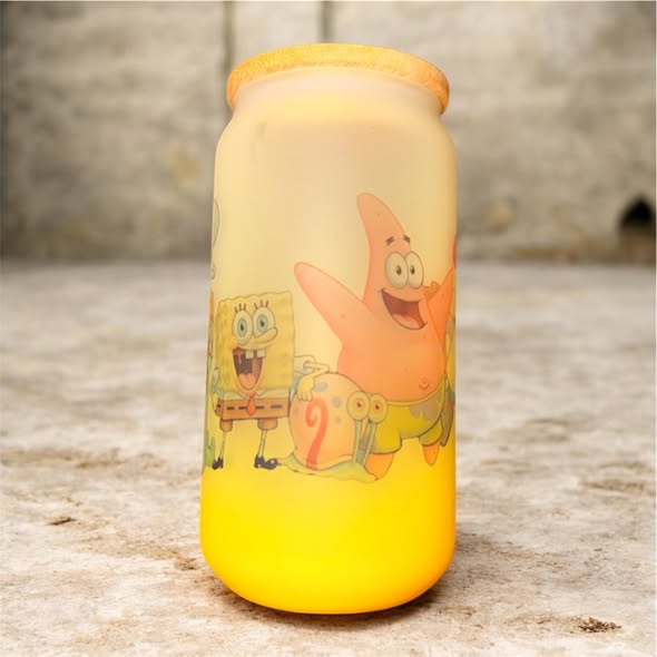 16oz Frosted Ombre Sublimated Glass Cup- Spongebob in Yellow