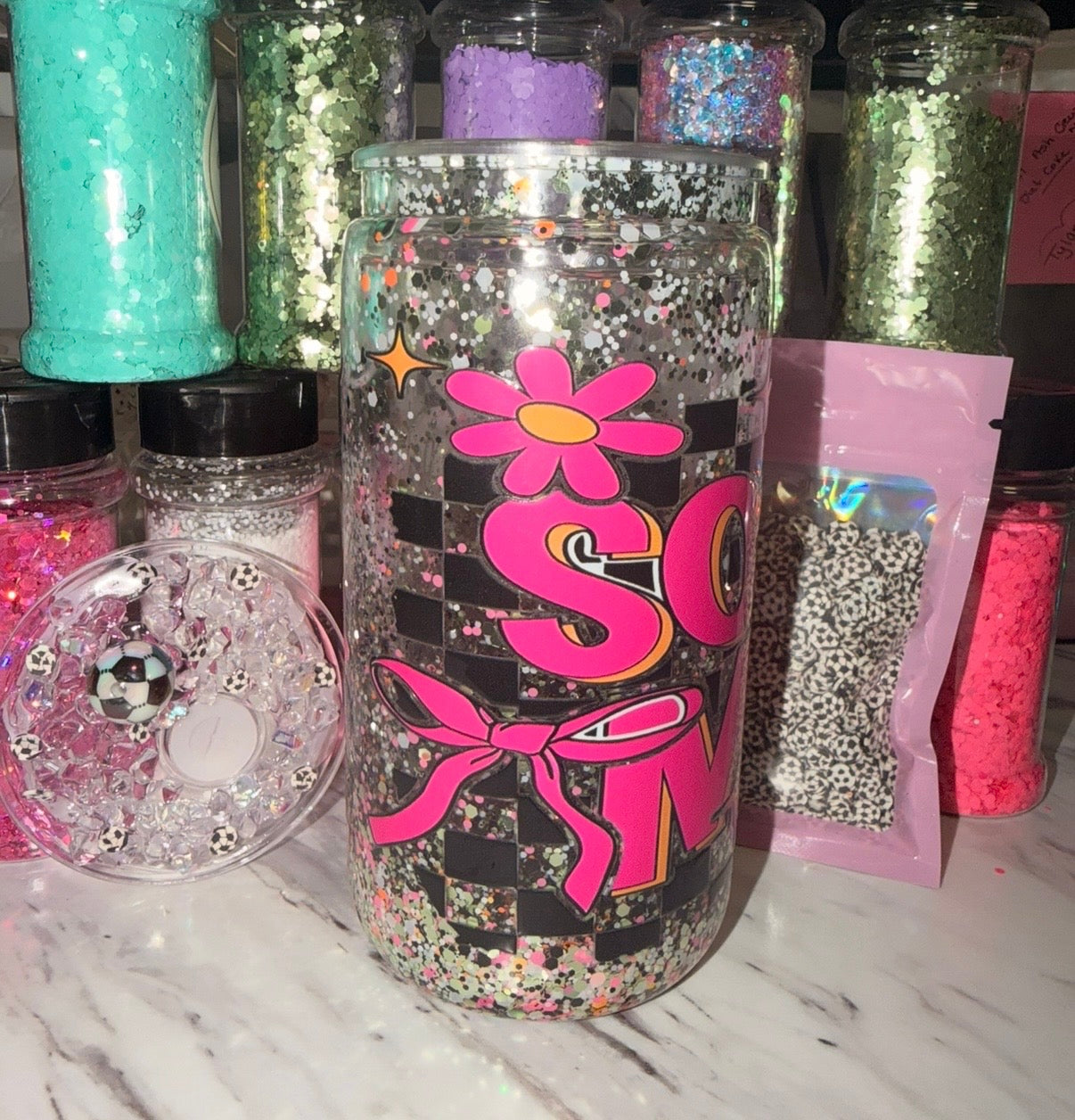 Premade 16oz Soccer Mama Snowglobe Tumbler ⚽️