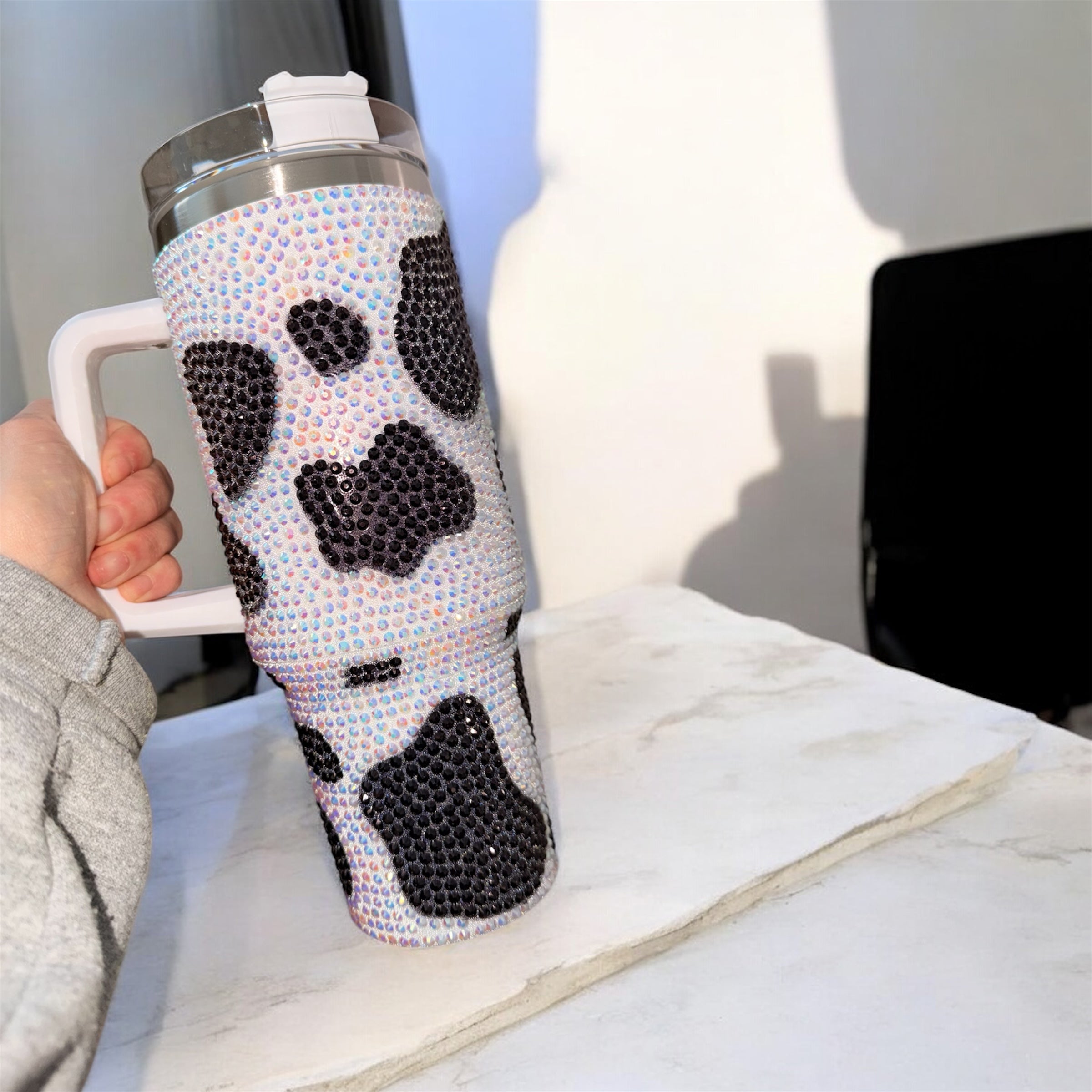 40oz Tumblers - Rhinestone Cow Print