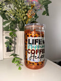 16oz Snowglobe Tumbler- life happens, coffee helps cow