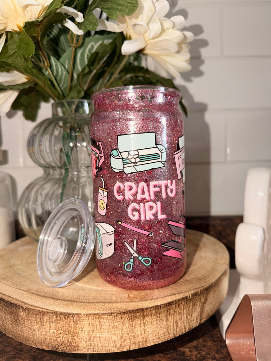 16oz Snowglobe Tumbler -Crafty Girl