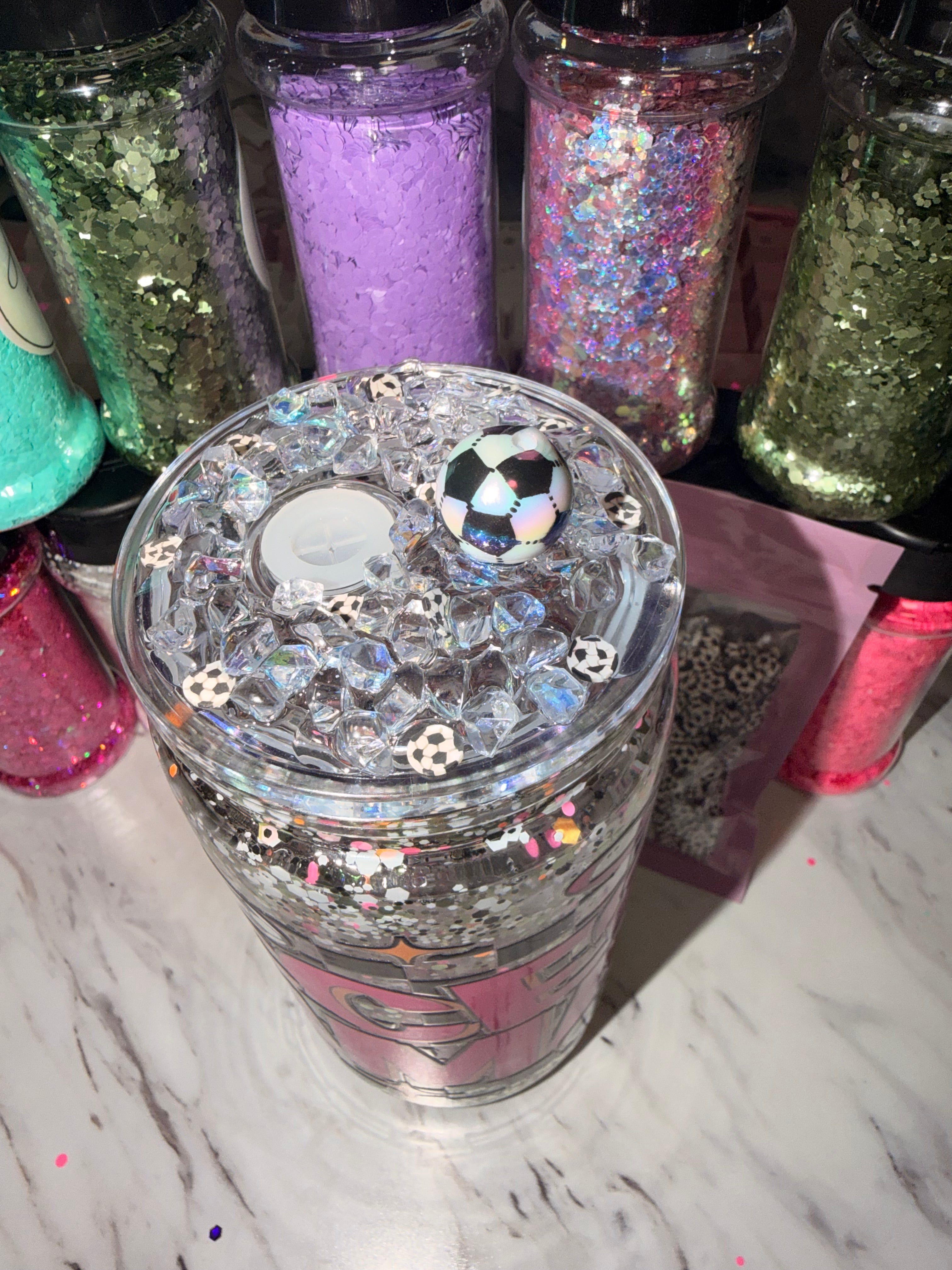 Premade 16oz Soccer Mama Snowglobe Tumbler ⚽️