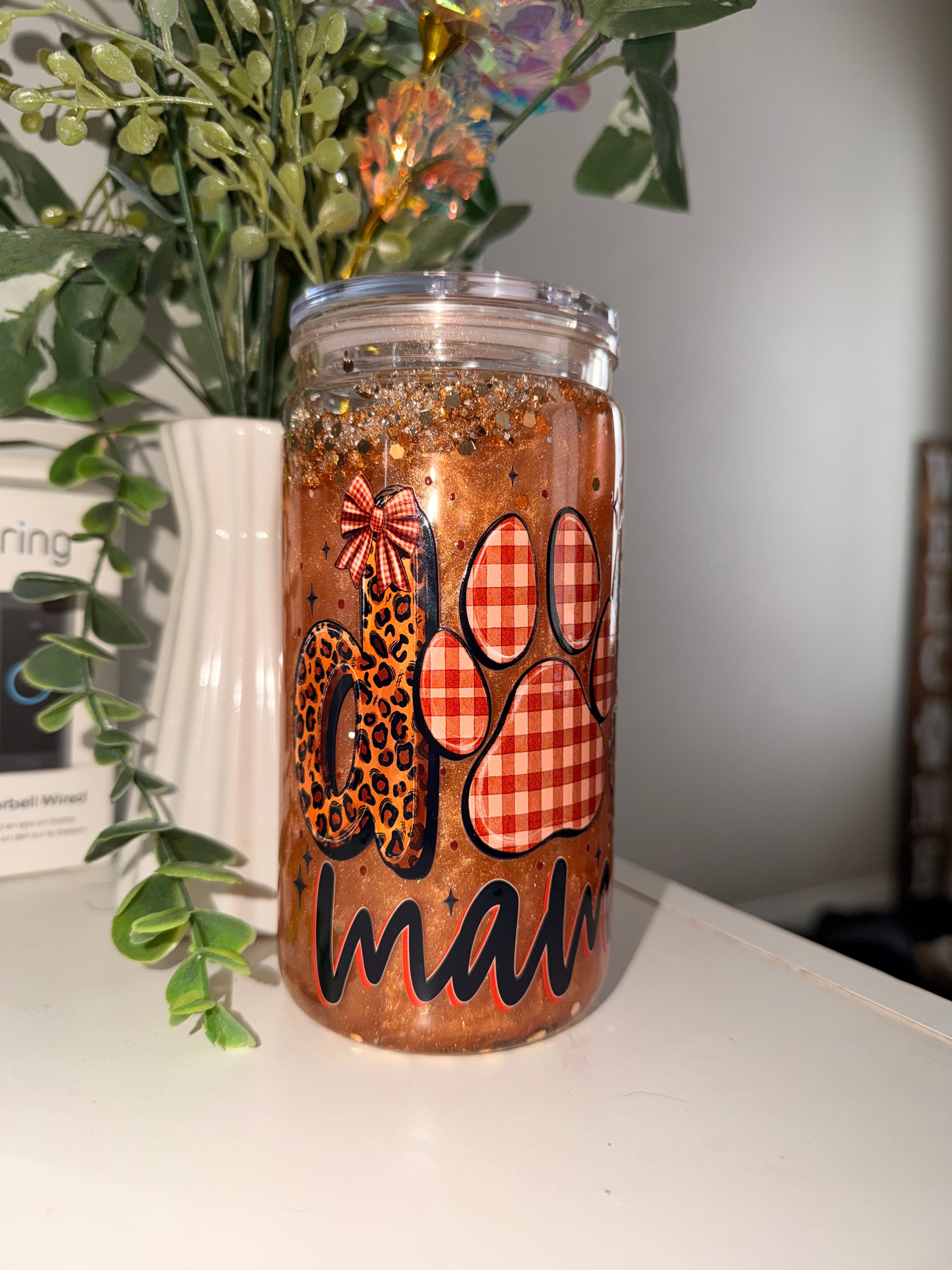 16oz Snowglobe Tumbler- Dog Mama