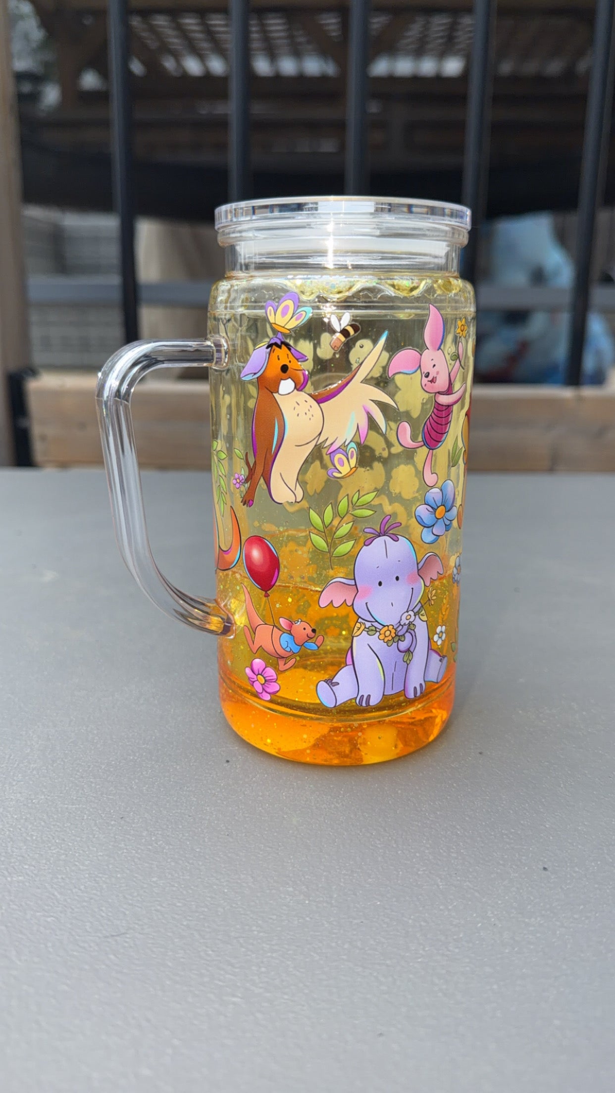 16oz Snowglobe Tumbler/Handle - Winnie Pooh & Friends
