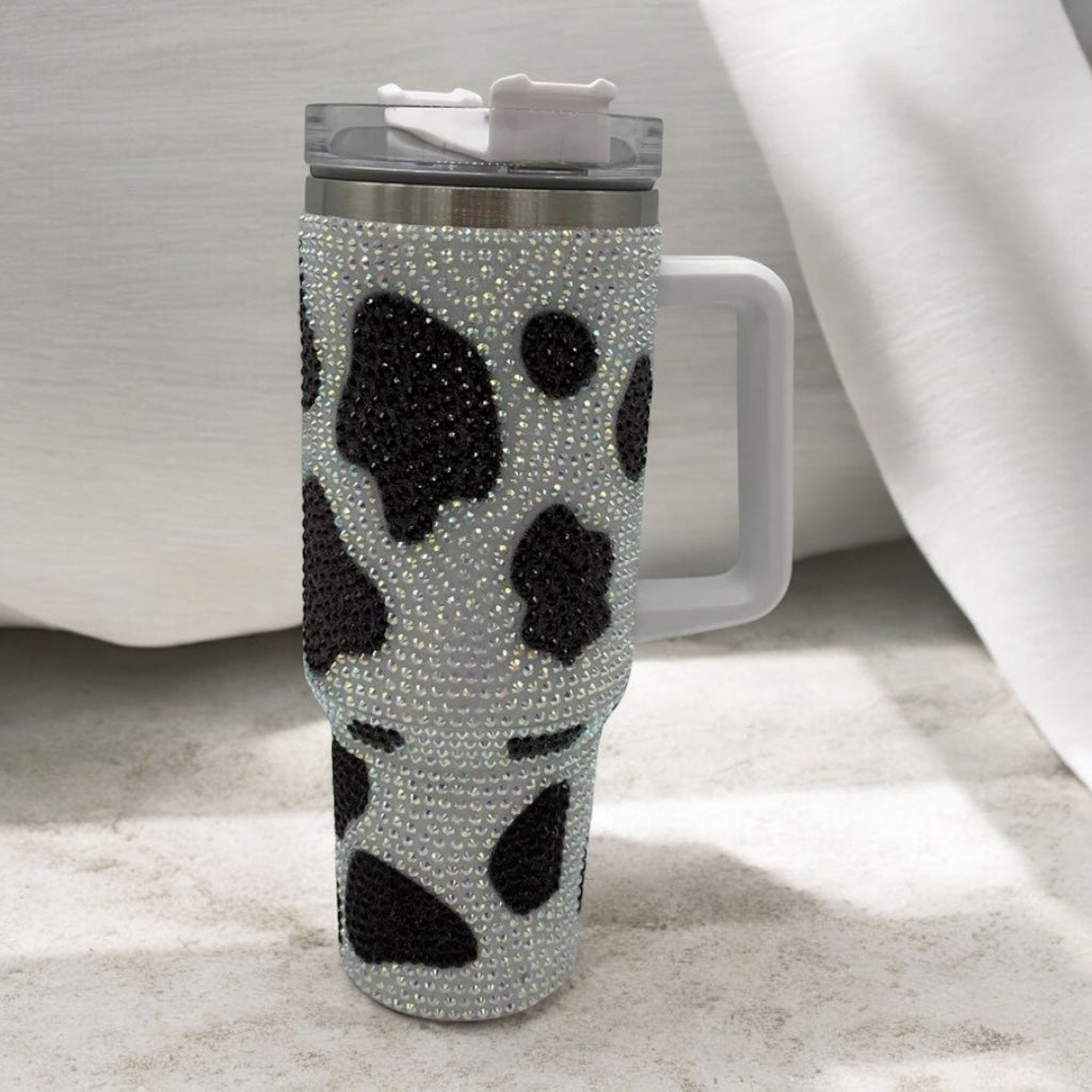 40oz Tumblers - Rhinestone Cow Print