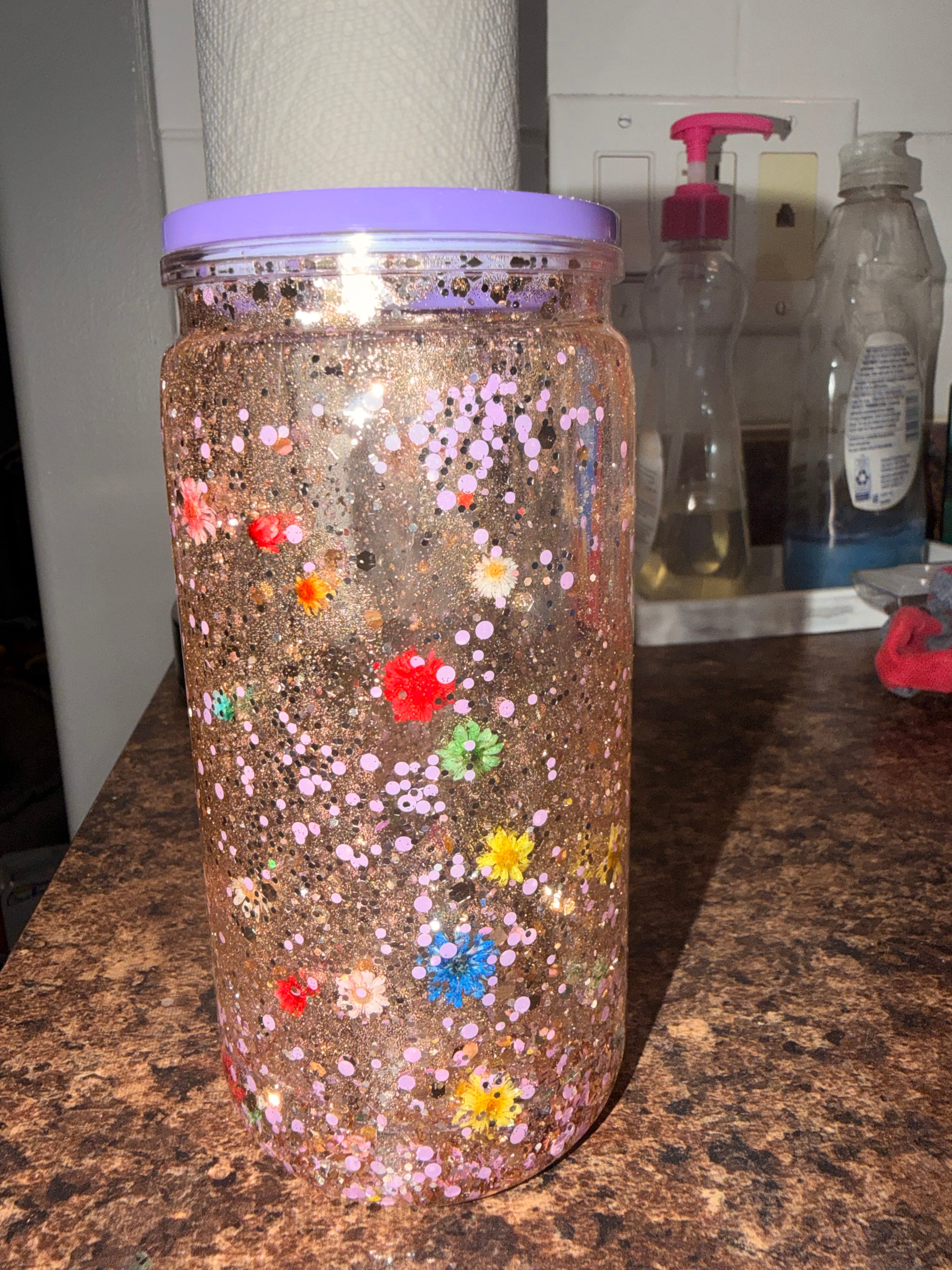 Premade 16oz Dried Flowers with Purple Lid