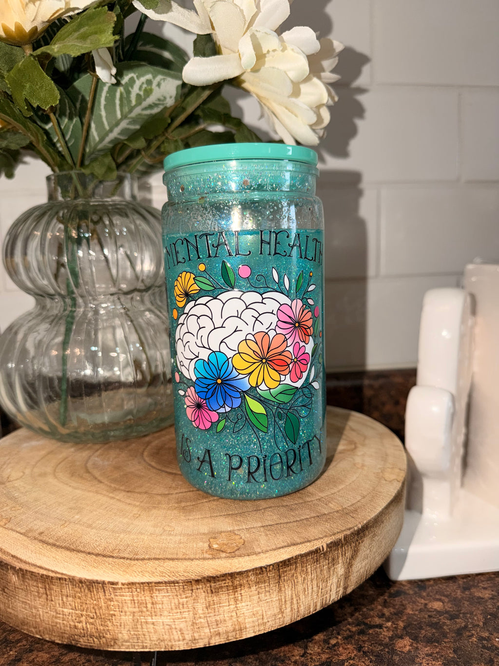 16oz Snowglobe Tumbler-  Coffee & Anxiety