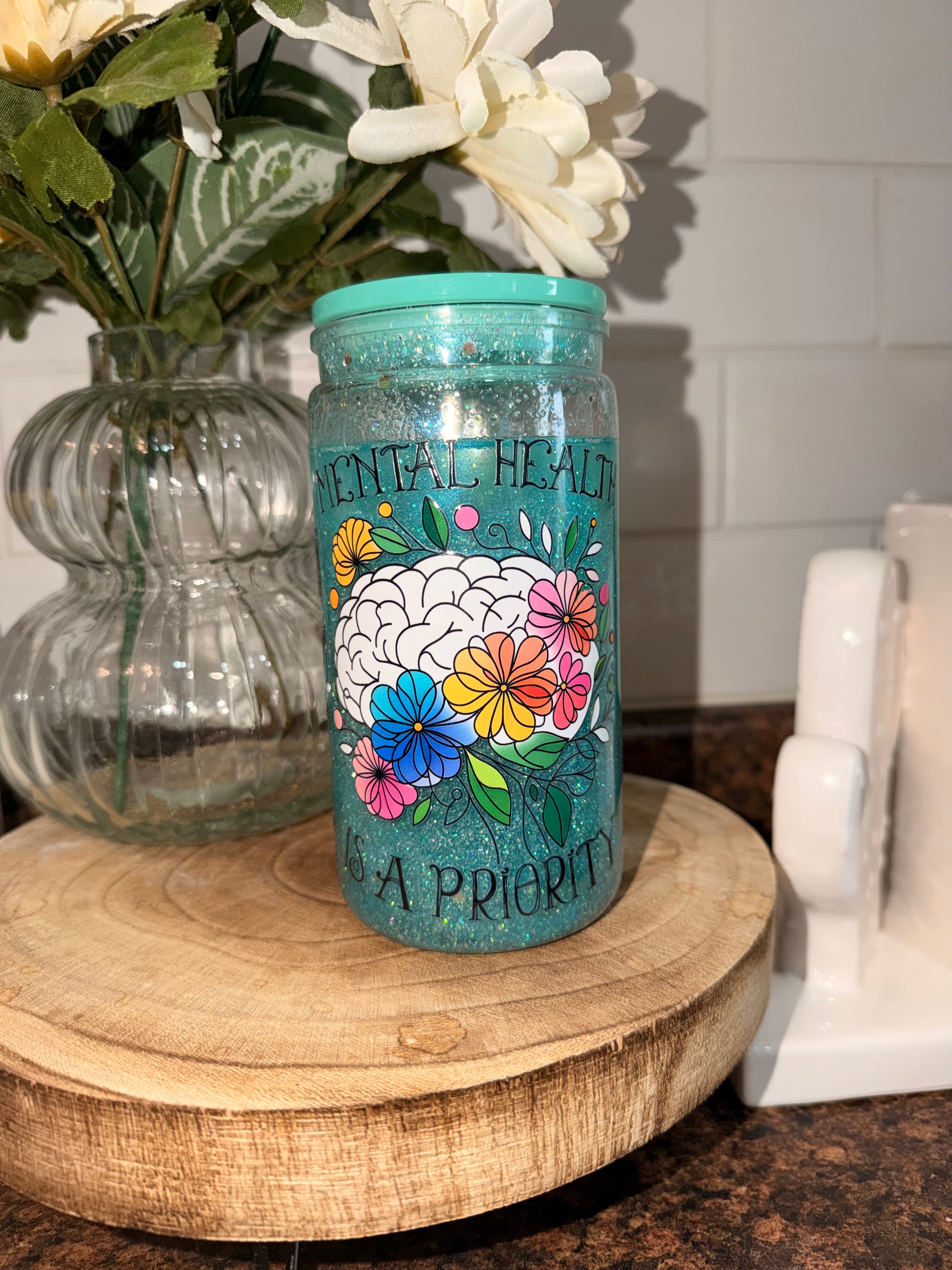 16oz Snowglobe Tumbler-  Coffee & Anxiety