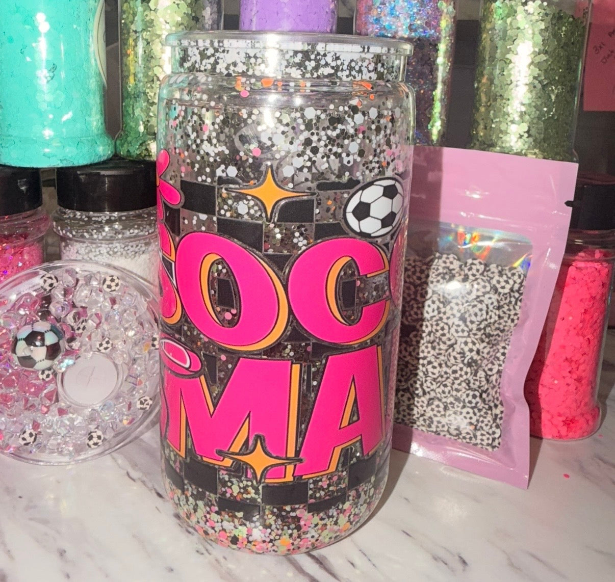 Premade 16oz Soccer Mama Snowglobe Tumbler ⚽️
