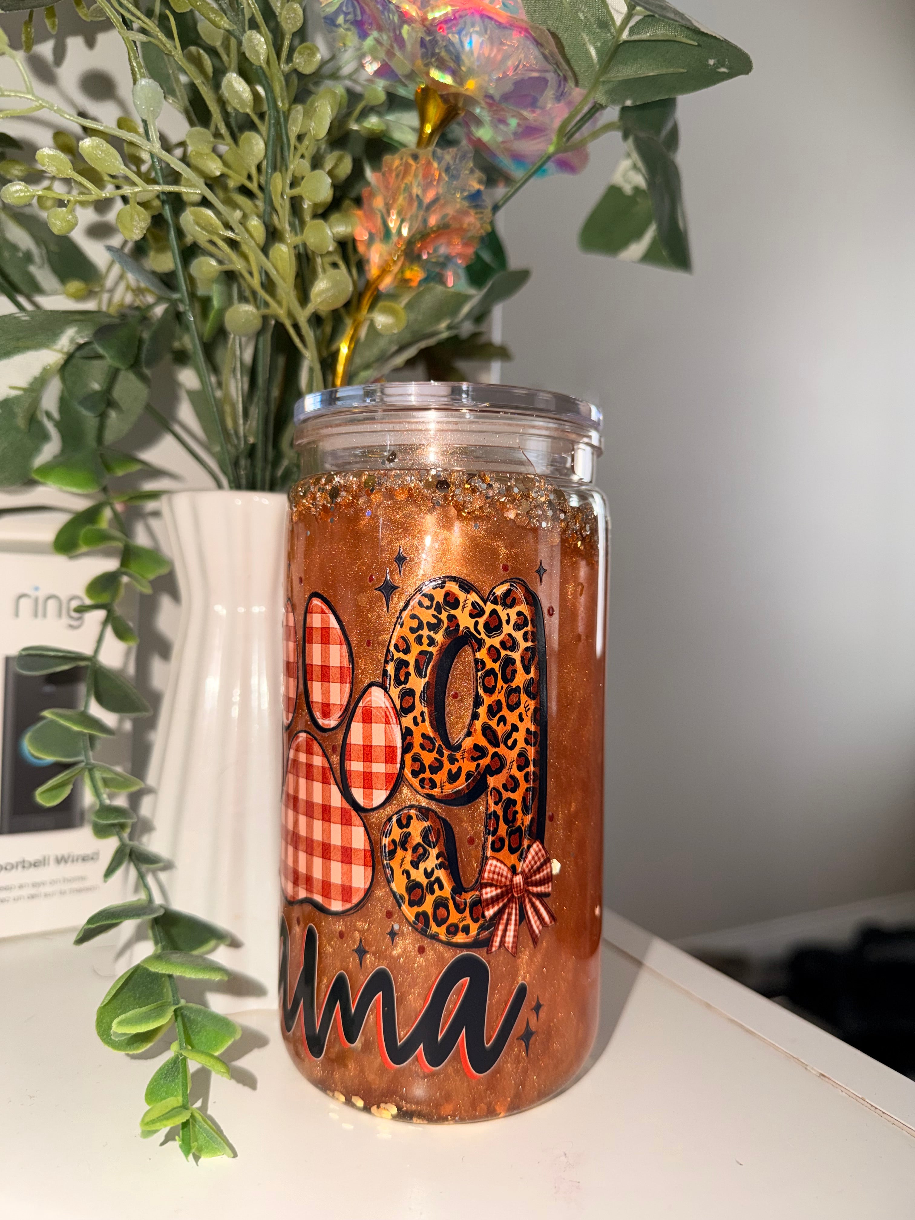 16oz Snowglobe Tumbler- Dog Mama
