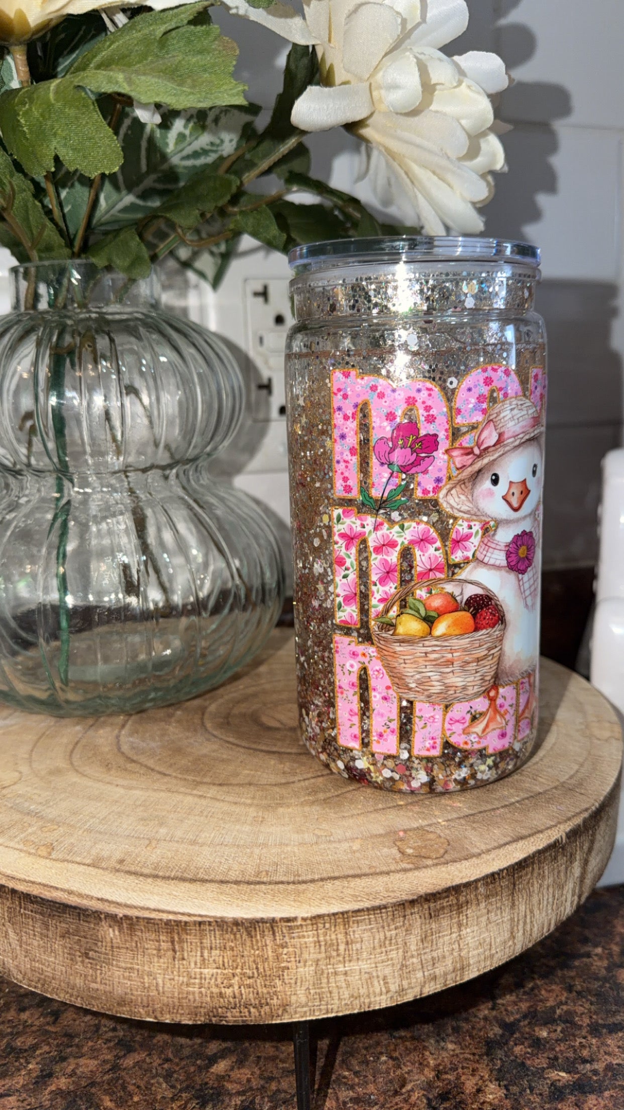 16oz Snowglobe Tumbler- Pink Mama Gold