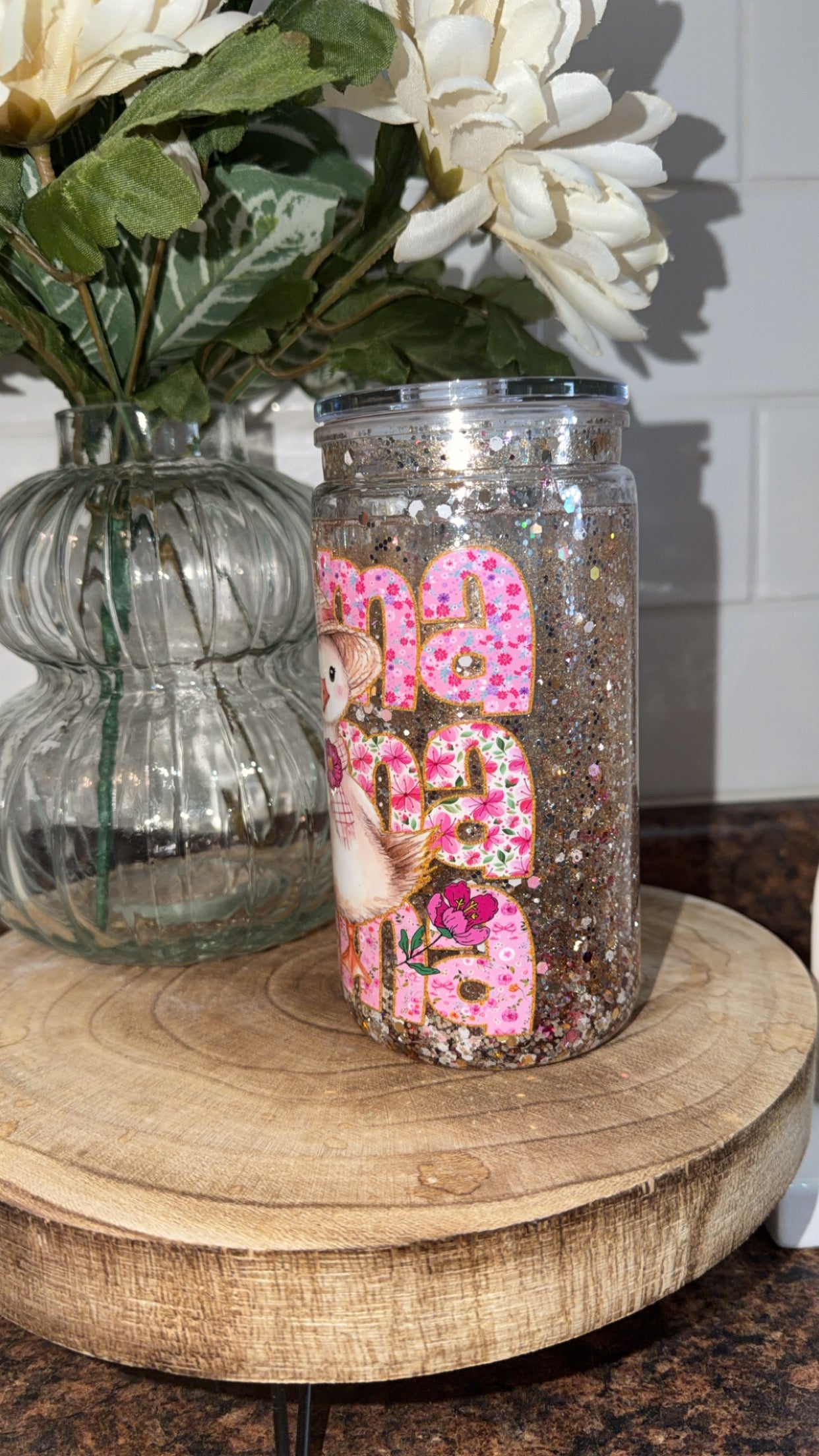 16oz Snowglobe Tumbler- Pink Mama Gold