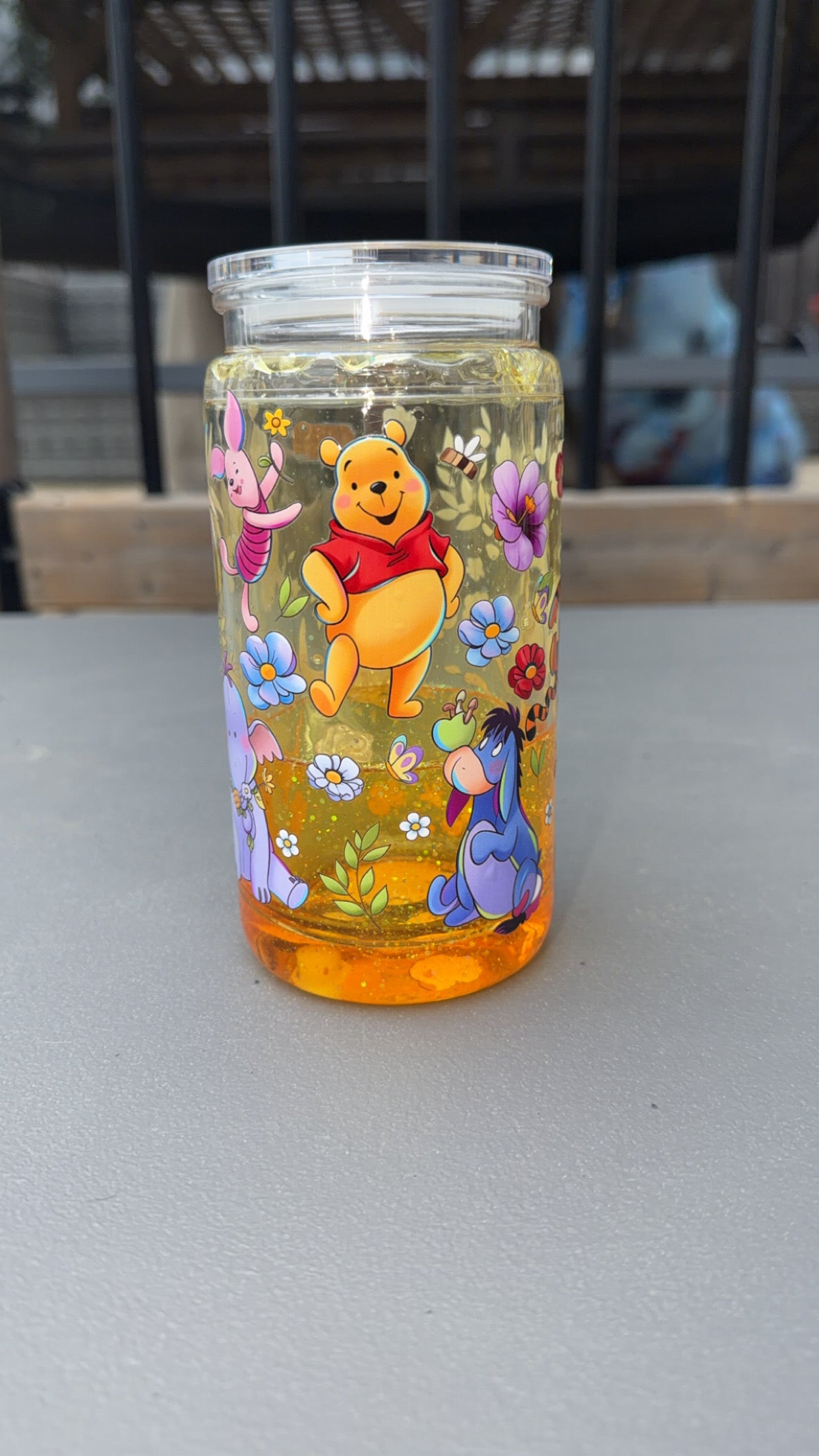 16oz Snowglobe Tumbler/Handle - Winnie Pooh & Friends