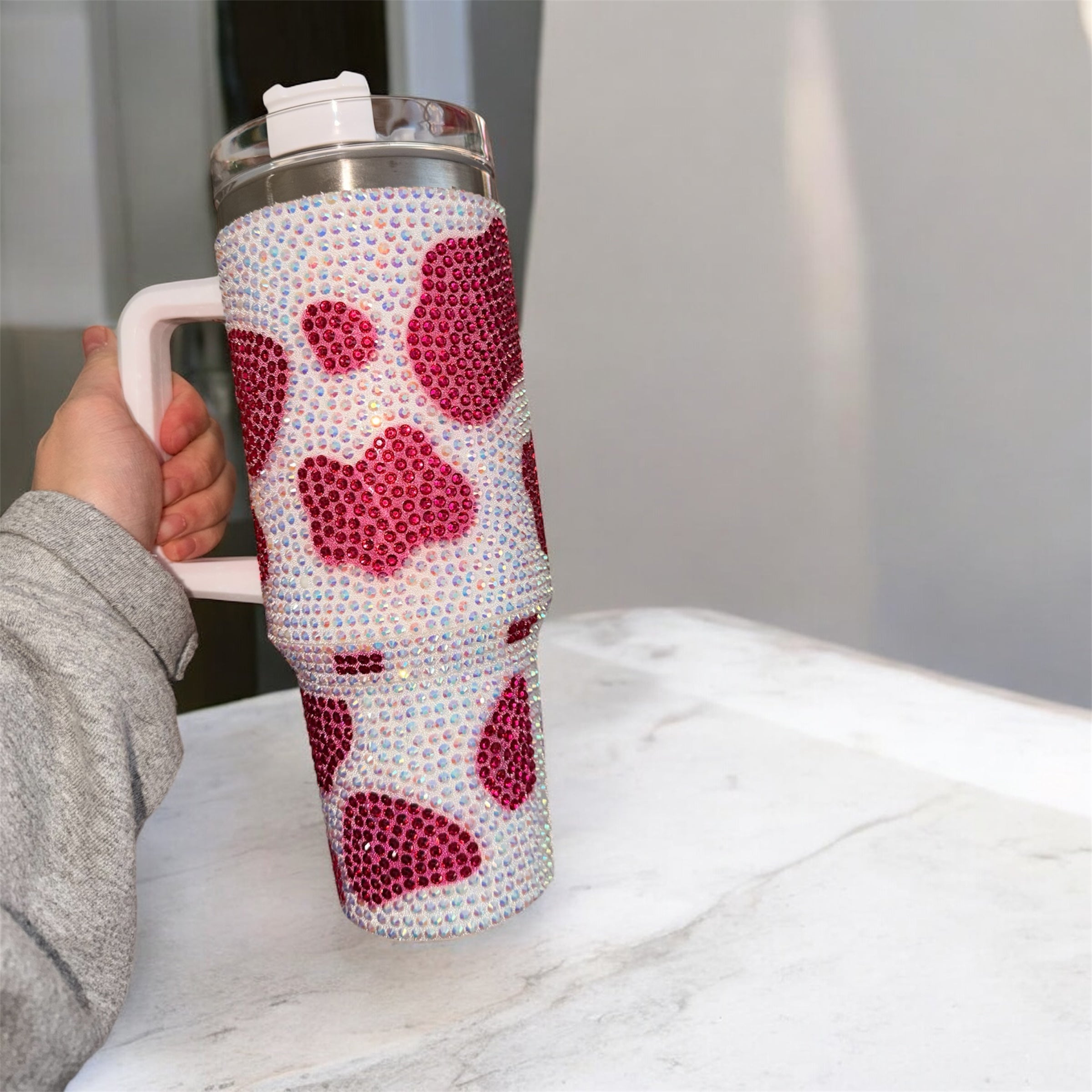 40oz Tumblers - Rhinestone Cow Print