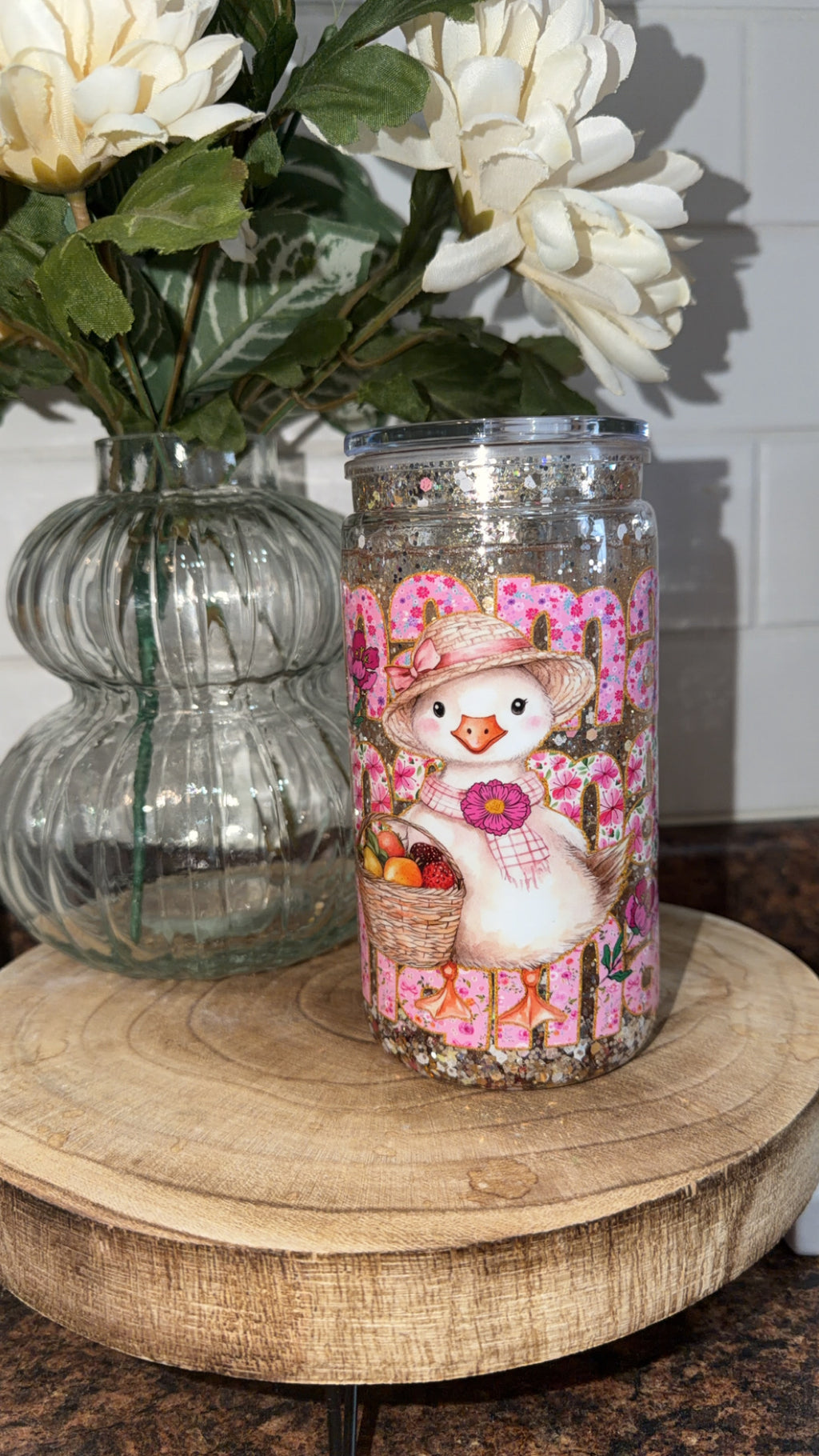16oz Snowglobe Tumbler- Pink Mama Gold