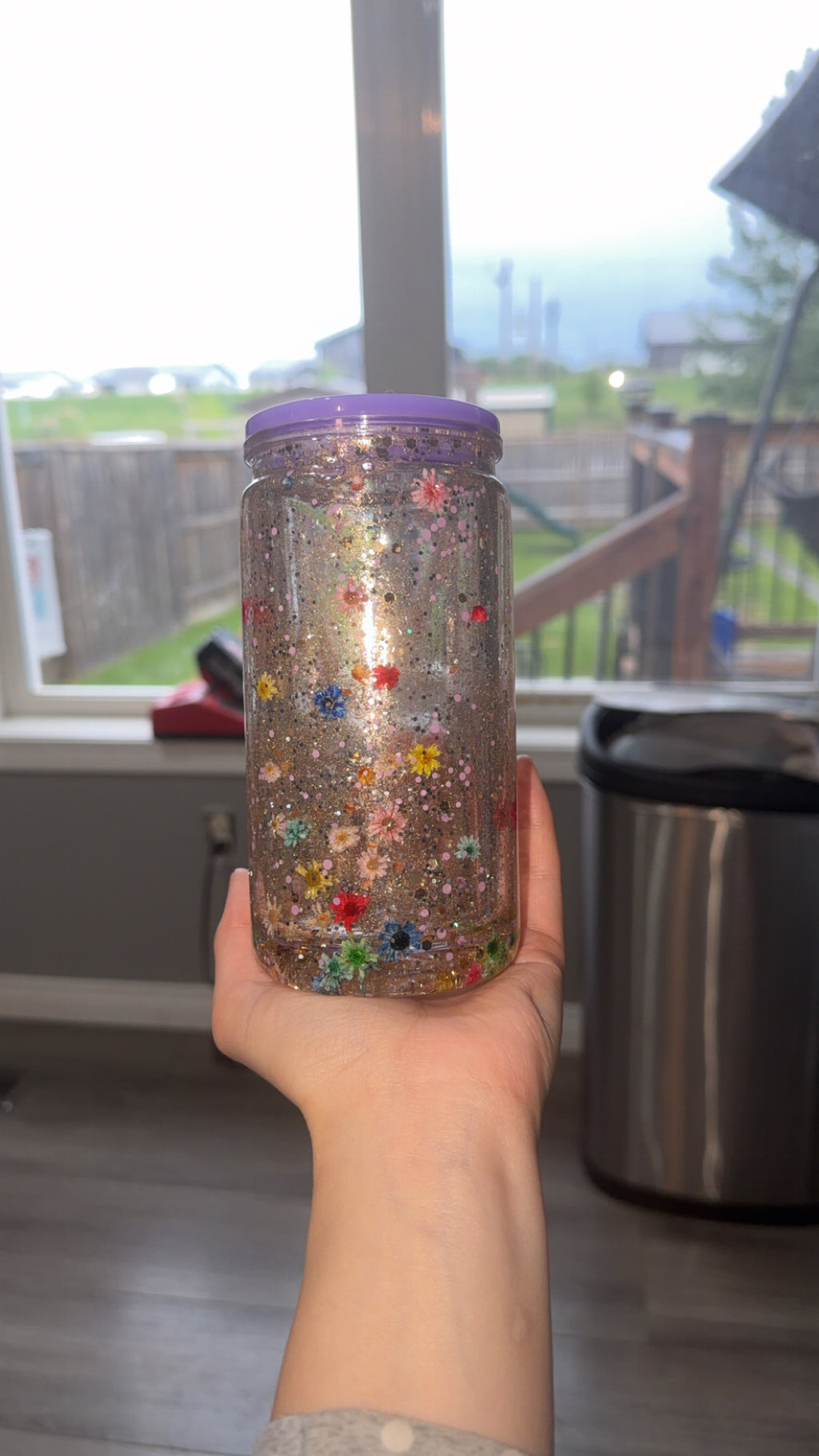 Premade 16oz Dried Flowers with Purple Lid