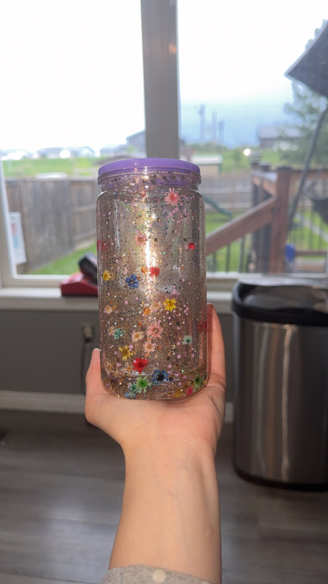 Premade 16oz Dried Flowers with Purple Lid