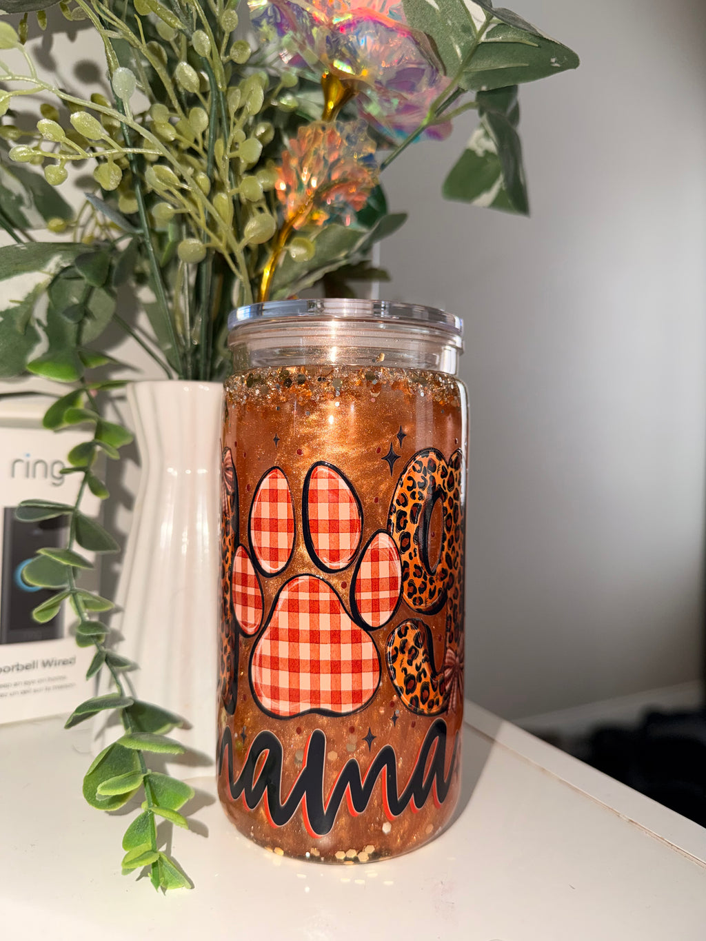 16oz Snowglobe Tumbler- Dog Mama
