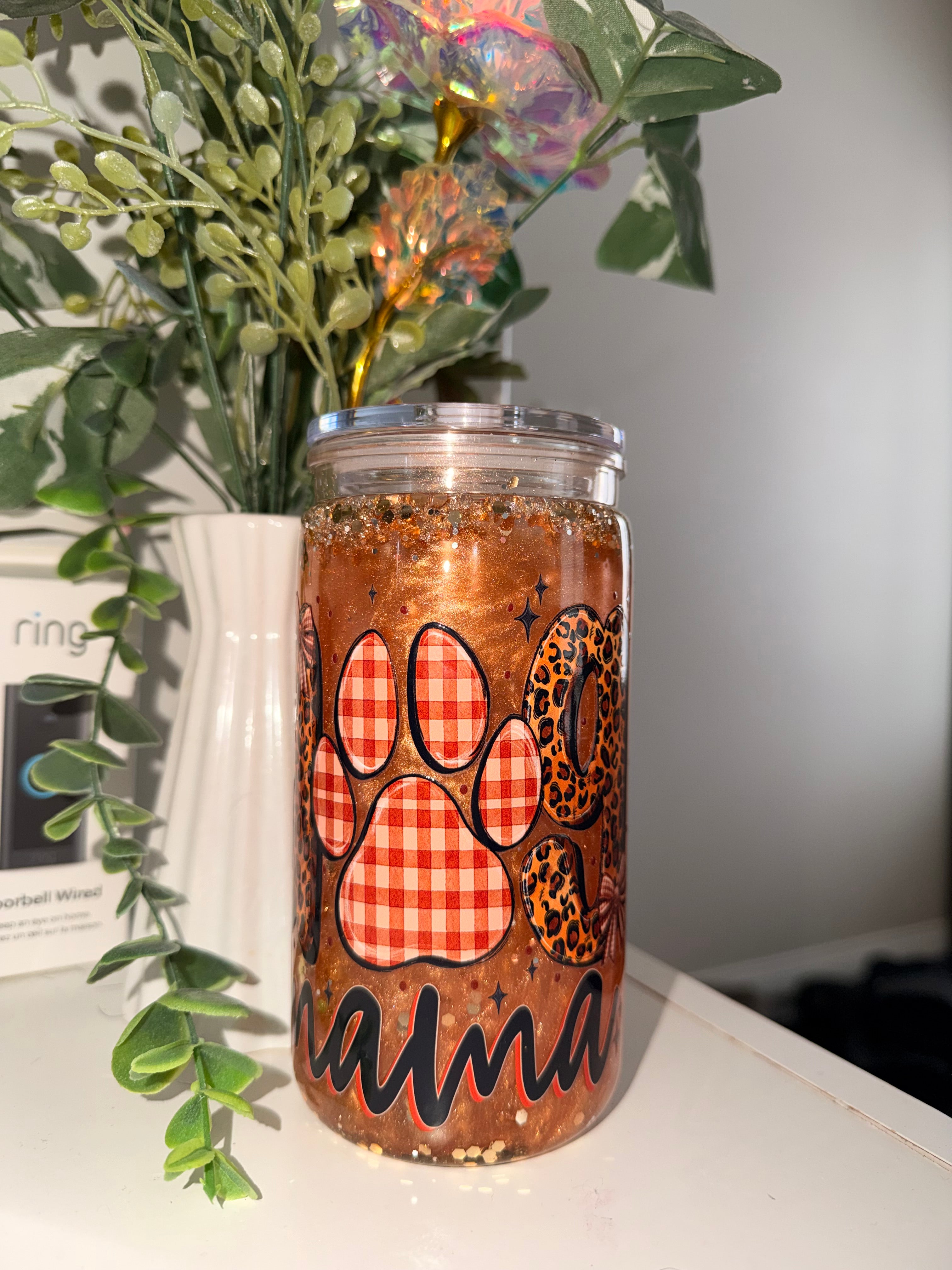 16oz Snowglobe Tumbler- Dog Mama