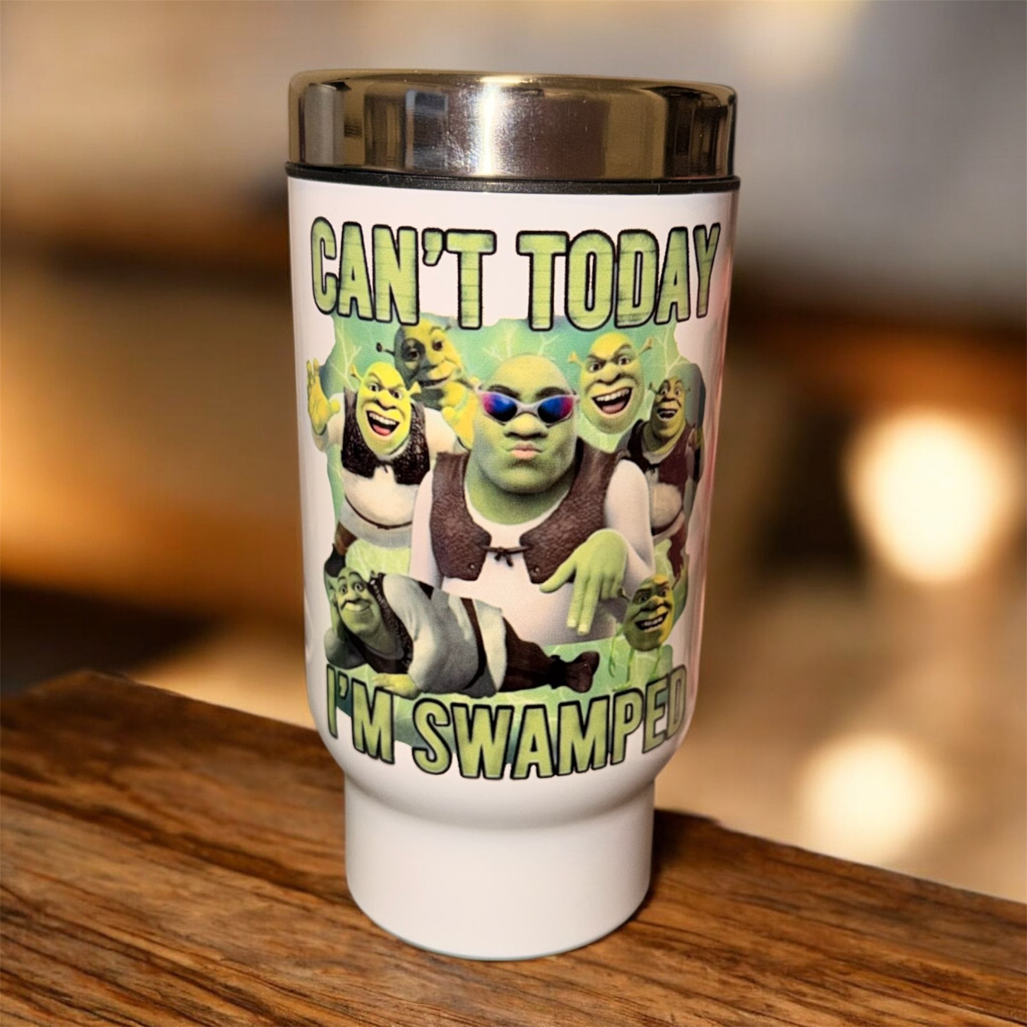 “Can’t Today, I’m Swamped” Shrek Travel Mug 17oz with Handle