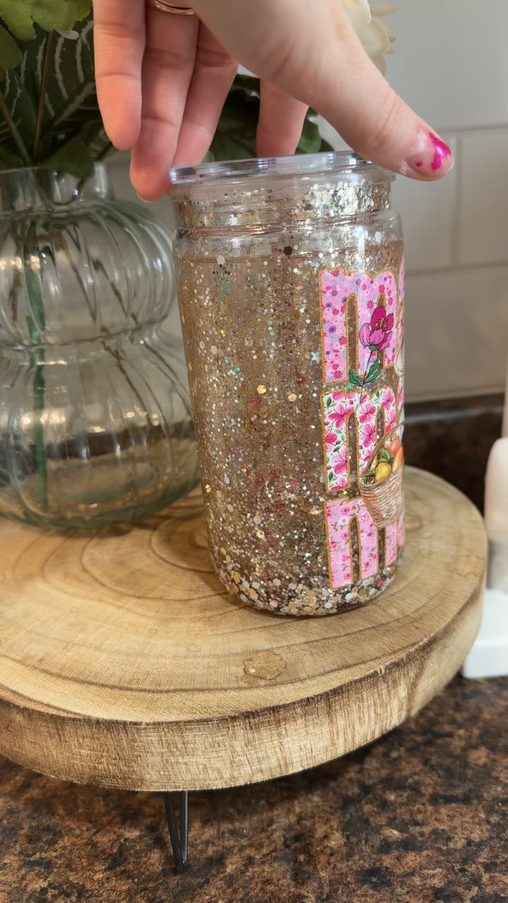 16oz Snowglobe Tumbler- Pink Mama Gold