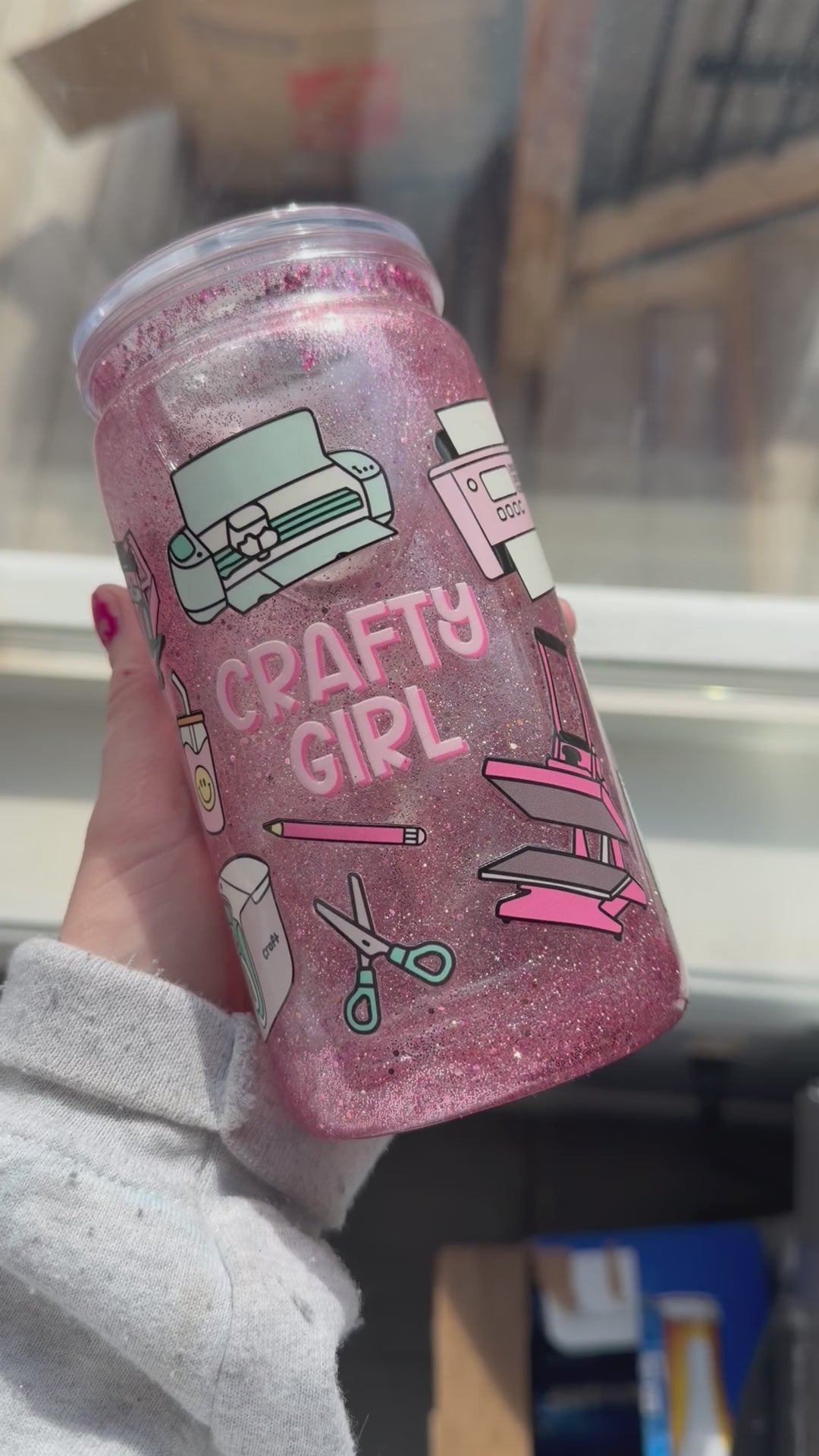 16oz Snowglobe Tumbler -Crafty Girl
